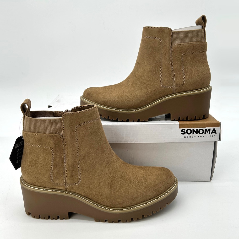 Womens Ankle Boots Sonoma Goods for Life Hadley Size 7.5 Brown Faux Suede NEW